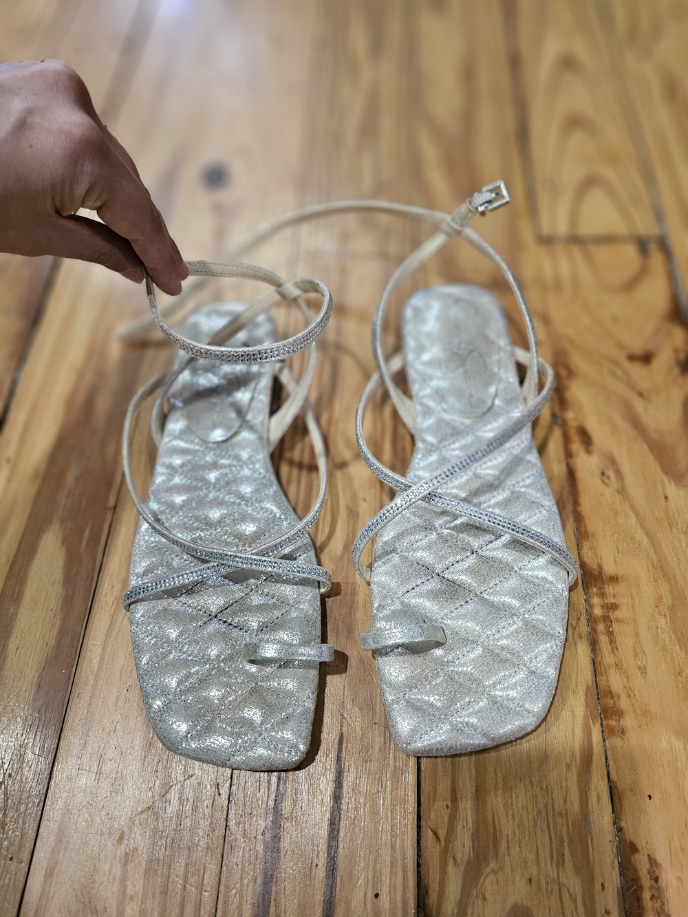 Jessica Simpson Silver Metallic Strappy Lace-Up Sandals